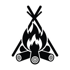 Camping tent with campfire, nobody, outdoor adventure © HosnaStock