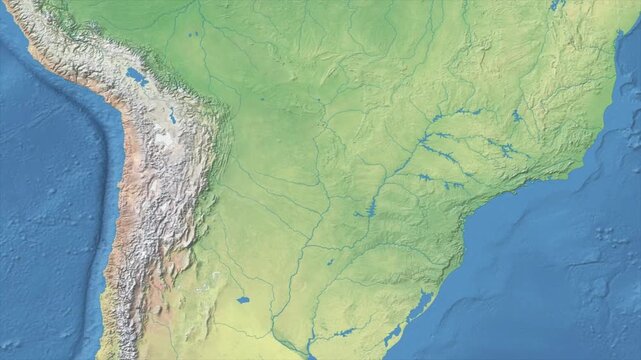 Cinematic Zoom from World Map to PARAGUAY Terrain Map, Earth Navigation Animation
