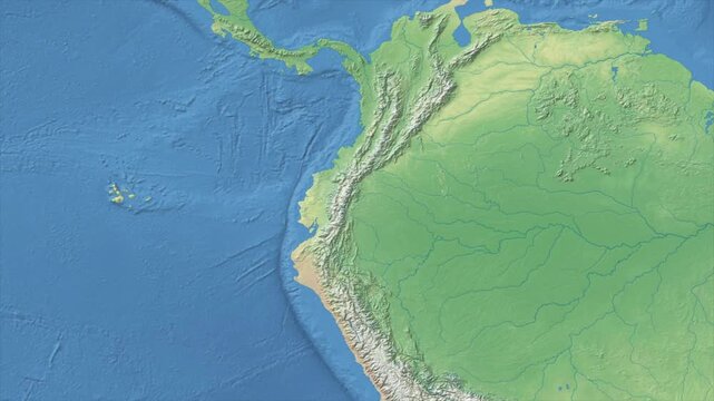 Cinematic Zoom from World Map to ECUADOR Terrain Map, Earth Navigation Animation