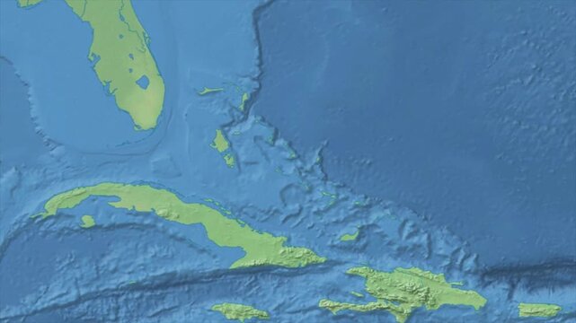 Cinematic Zoom from World Map to BAHAMAS Terrain Map, Earth Navigation Animation