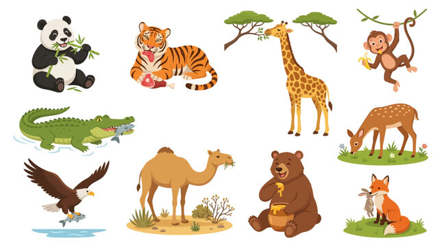 Cartoon animals in various poses.