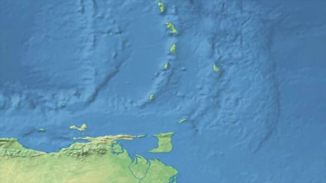 Cinematic Zoom from World Map to GRENADA Terrain Map, Earth Navigation Animation