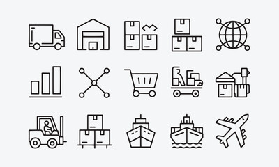 Supply Chain web icons in line style. Logistic, delivery, business, industry, management, commerce, analysis, procurement ,collection © Amrit