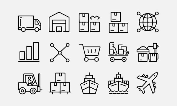 Supply Chain web icons in line style. Logistic, delivery, business, industry, management, commerce, analysis, procurement ,collection
