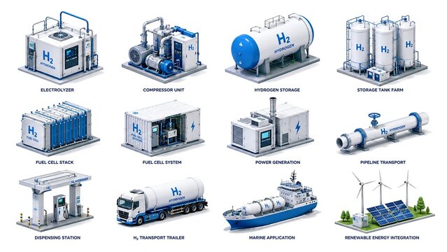 a close up of a bunch of different types of hydrogen equipment.