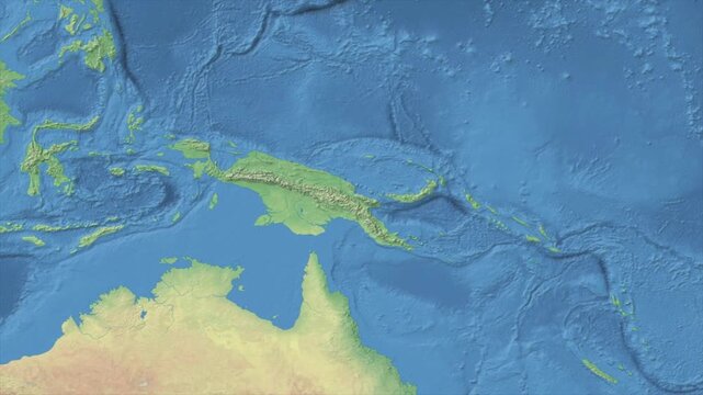 Cinematic Zoom from World Map to PAPUA NEW GUINEA Terrain Map, Earth Navigation Animation