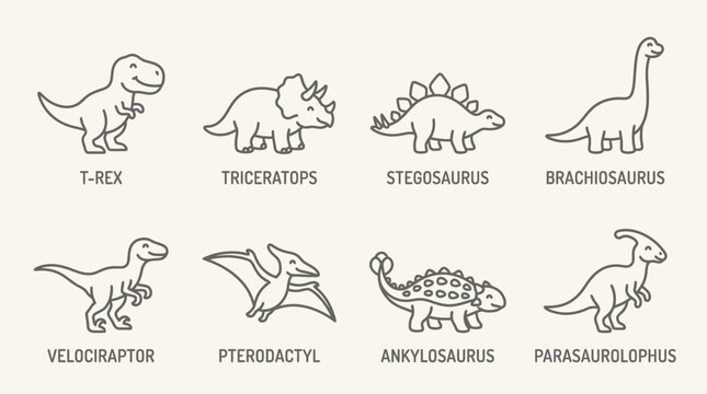 Dinosaur illustrations in a row.