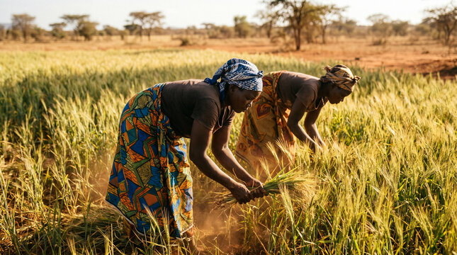 Traditional Agriculture in Africa: Women Harvesting Crops