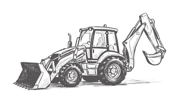 Of a backhoe loader with front loader and excavator arm industrial construction