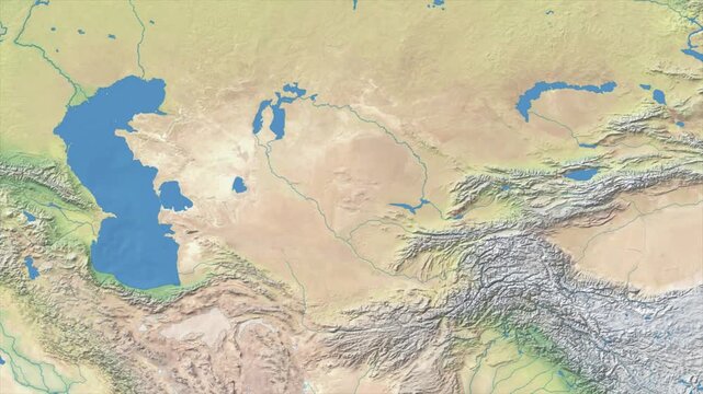 Cinematic Zoom from World Map to UZBEKISTAN Terrain Map, Earth Navigation Animation