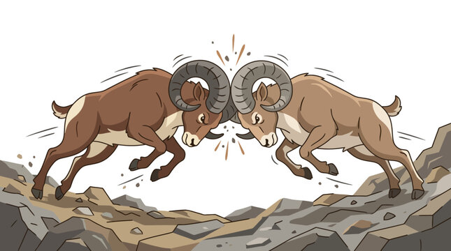 Two Rams Fighting Each Other Head On.