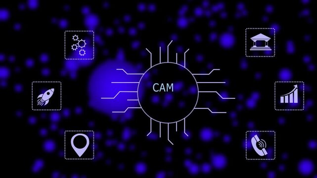 CAM Computer-aided manufacturing industrial technology automation concept. Business graph backgroun4k video animation bular background