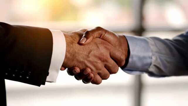 Closeup of two business people shaking hands, sealing a deal or partnership