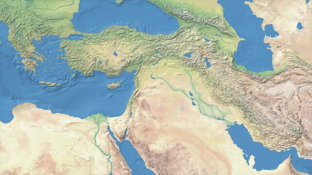 Cinematic Zoom from World Map to SYRIA Terrain Map, Earth Navigation Animation