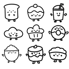 Obraz premium set of doodle icons of food for cafe or restaurant design