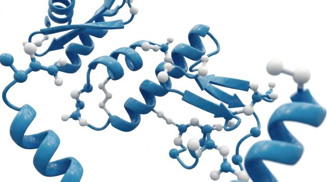 3D Rendering of a Protein Molecule Structure, Alpha Helices and Beta Sheets Visualization for Molecular Biology and Biochemistry Concepts