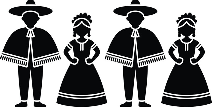 Black silhouettes of traditional mexican dancers