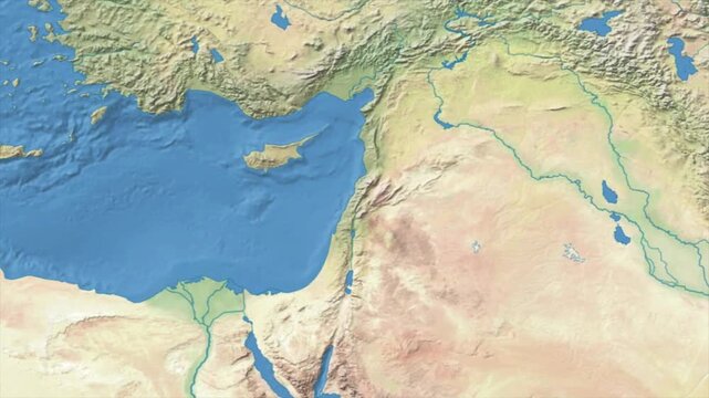 Cinematic Zoom from World Map to LEBANON Terrain Map, Earth Navigation Animation