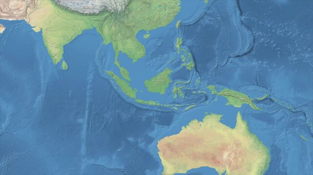 Cinematic Zoom from World Map to INDONESIA Terrain Map, Earth Navigation Animation