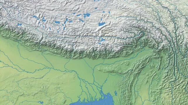 Cinematic Zoom from World Map to BHUTAN Terrain Map, Earth Navigation Animation