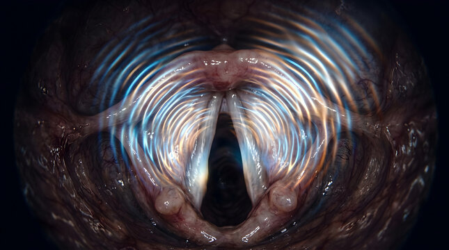 Human vocal cords larynx. Acoustic sound wave vibration. Medical healthcare visualization concept