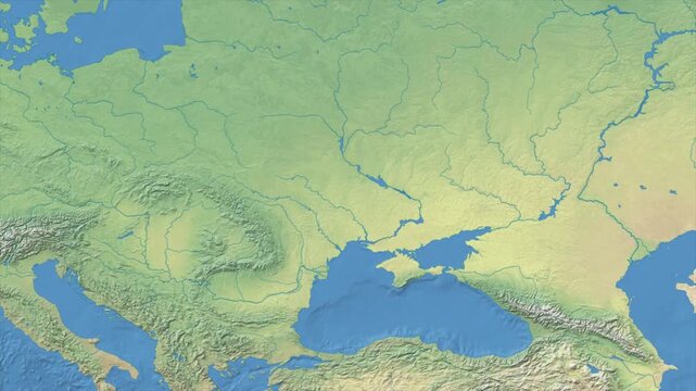 Cinematic Zoom from World Map to UKRAINE Terrain Map, Earth Navigation Animation