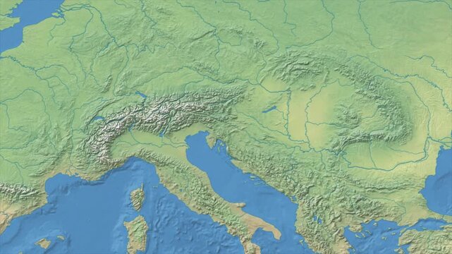 Cinematic Zoom from World Map to SLOVENIA Terrain Map, Earth Navigation Animation