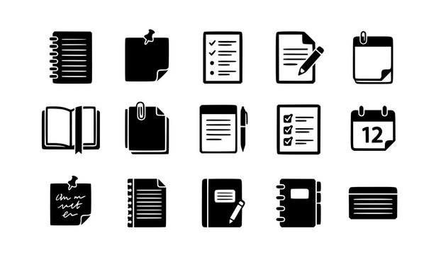 Modern notepad note icon vector set with memo and document symbols