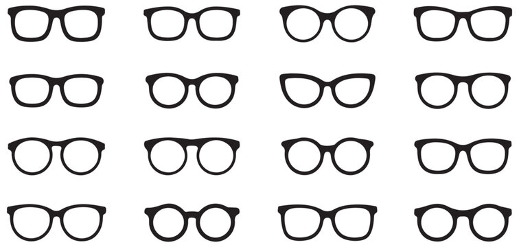 Modern eyeglasses frames vector icons set for vision protection and stylish fashion accessories.