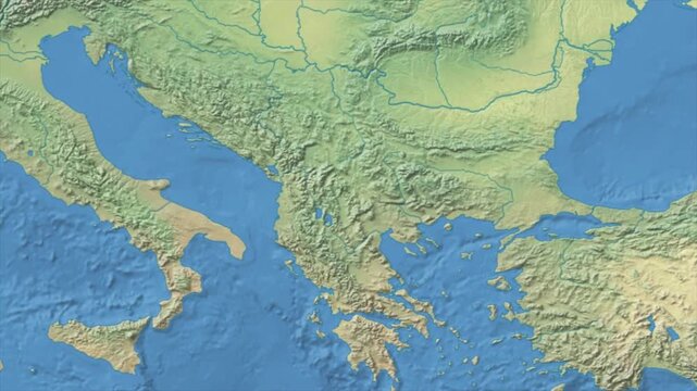 Cinematic Zoom from World Map to North Macedonia Terrain Map, Earth Navigation Animation