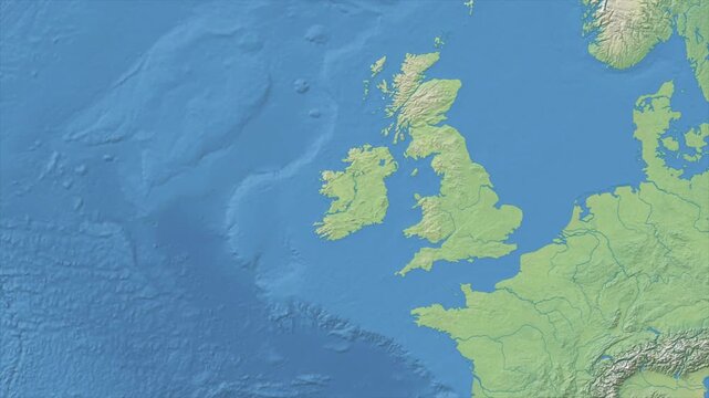 Cinematic Zoom from World Map to IRELAND Terrain Map, Earth Navigation Animation