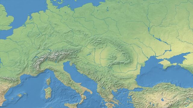 Cinematic Zoom from World Map to HUNGARY Terrain Map, Earth Navigation Animation