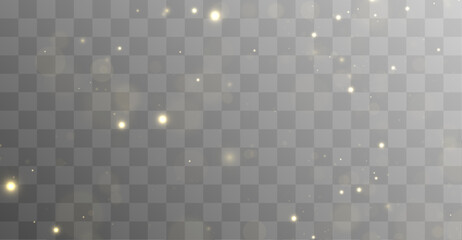 Warm glowing golden particles drift beautifully through abstract light effects. Fine shimmer dust creates dreamy festive elegance. Stylish luxury sparkling background vector. © Hohstock