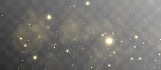 Golden dust particles drift softly through warm glowing bokeh lights. Tiny shimmering sparkles create elegant festive motion. Luxury abstract glitter background vector. © Hohstock