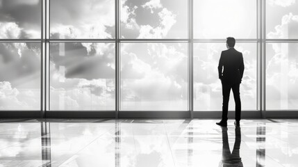 Fototapeta premium Businessman Silhouette Reflecting on Financial Freedom