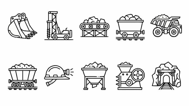 Collection of mining industry icons and symbols.