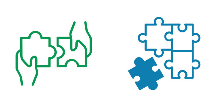Puzzle pieces connecting and separating, teamwork concept
