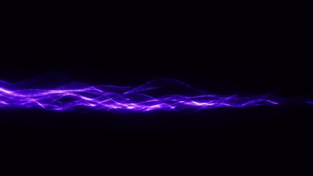 Minimal purple energy wave on black background, glowing digital flow animation in 4k