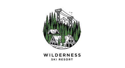 Mountain ski resort logo design cabin gondola forest illustration © Remb