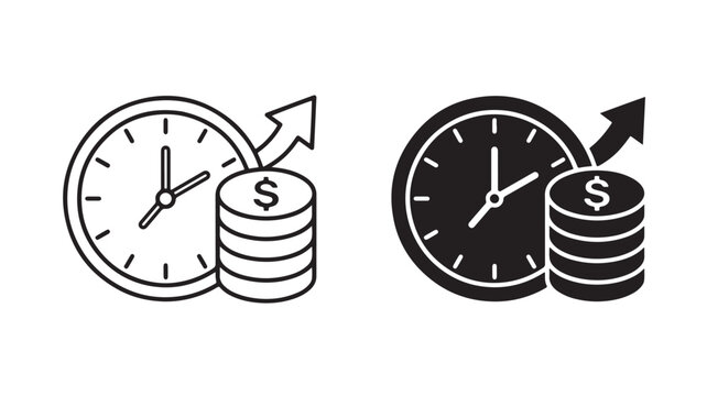 Clock and coins with growing arrow for business and finance concepts