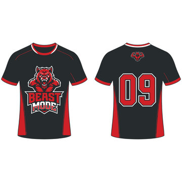 Black and red esports jersey with roaring tiger mascot and number 09 design