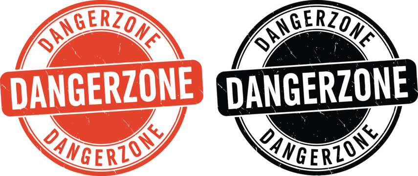 Danger Zone Stamp Vector Set in Red and Black for Warning and Safety Signage Design