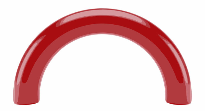 Red shiny plastic arch shape object isolated on white background