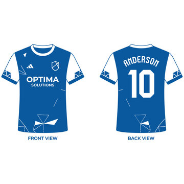 Blue and white sports jersey with sponsor logo and player name anderson number