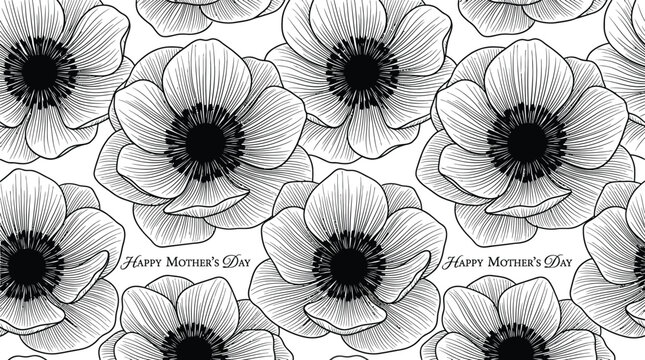 Seamless pattern with hand drawn anemone flowers floral background for mothers day, wedding, birthday, greeting card, textile, wrapping paper