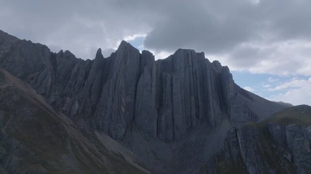 Slow aerial pull back of Castillo de Vichaycocha in the high Andes of Lima, Peru