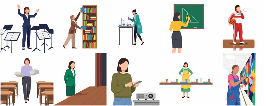 Collection of women in various professional roles and career occupations flat vector illustration