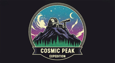 Obraz premium Observatory on mountain peak night sky illustration for exploration