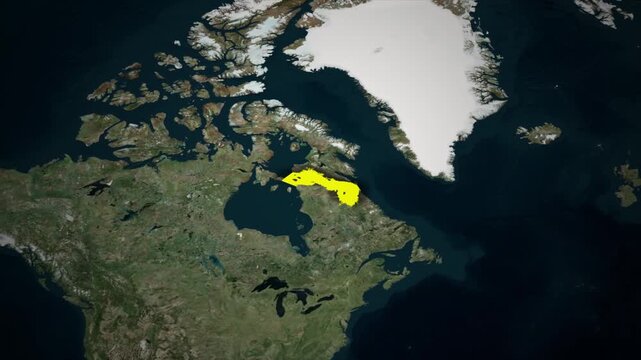 Animated Satellite Map Zoom of Hudson Strait, Canada on World Map