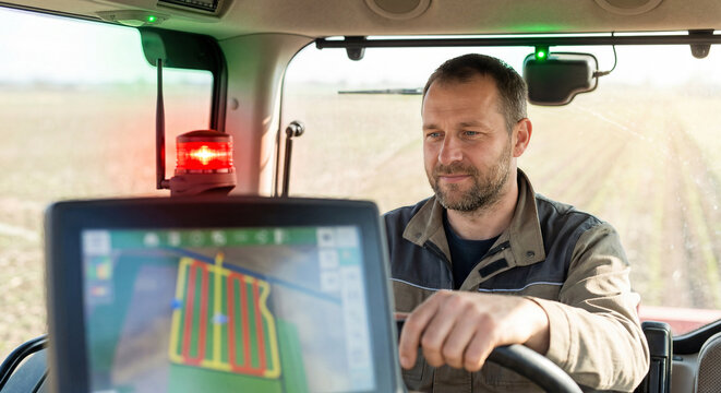 Farmer using gps navigation system for smart farming